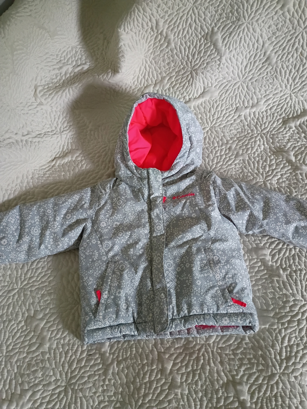 Columbia Girls' Gray Floral Puffer Jacket with Pink Lining 2T